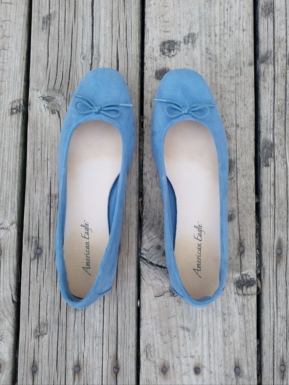 American Eagle Light Blue Suede Ballet Flats with Bow Women's Size 9
